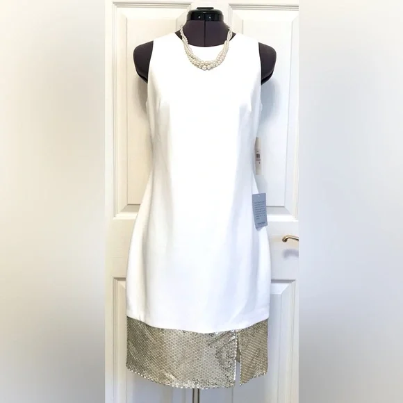NWT Harper Rose Sequin Hem Embellished Sheath Dress White - Picture 2 of 16